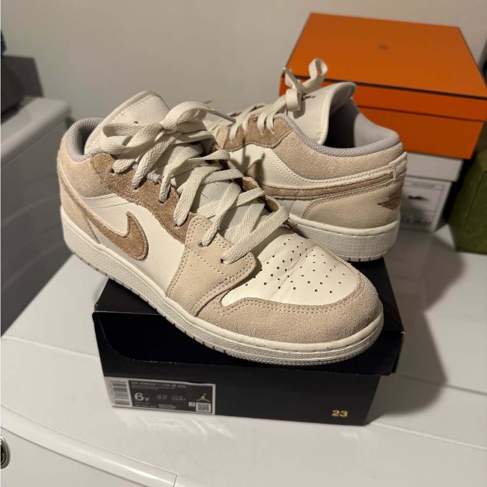 Nike Air Jordan 1 Low Cream and Tan Sneakers